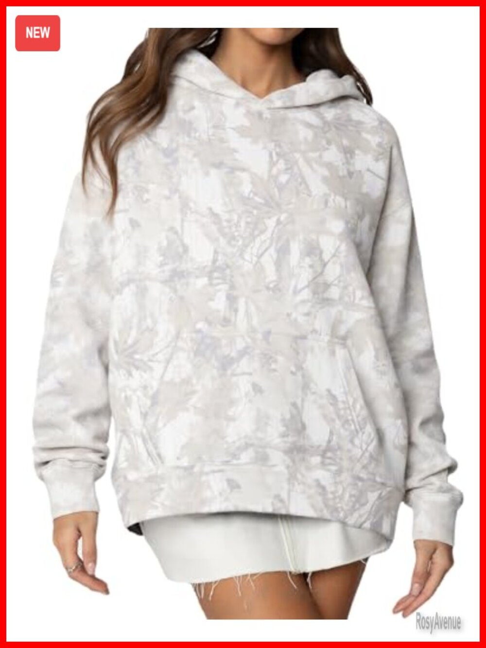 Oversized Camo Fleece Hoodie Polyester Cotton Blend Pullover